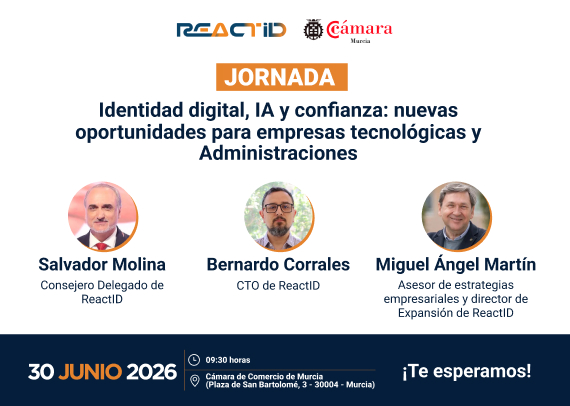 Imgen promocional evento Identidad digital IA y confianza. ReactID y Cámara de Murcia